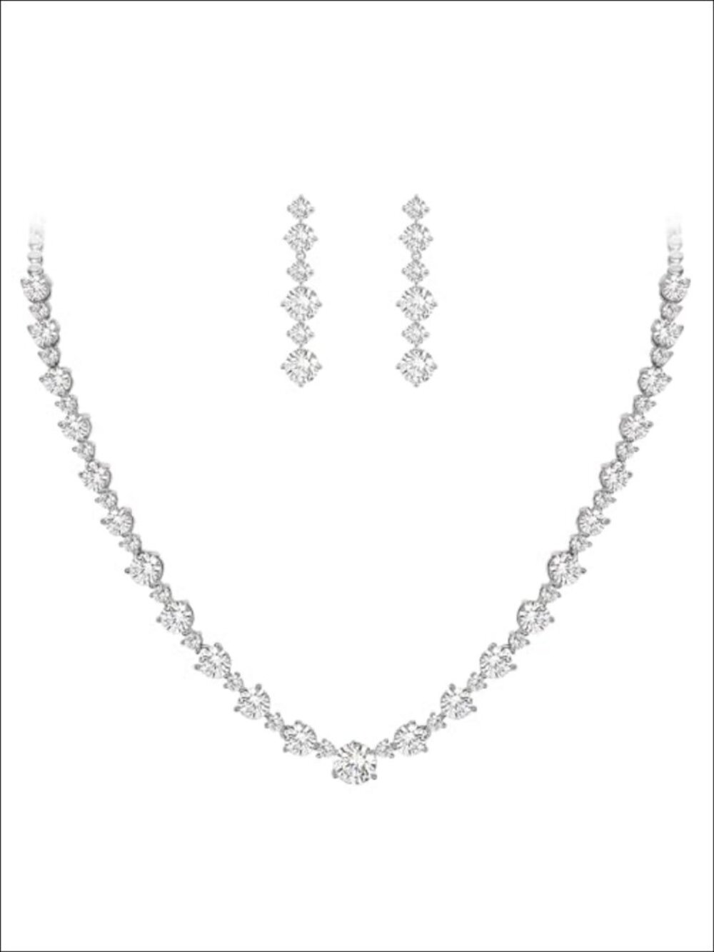 Sparkly Round CZ Necklace Earrings Set Wedding Bridal Jewelry